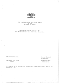 1986 national nutrition survey of the Kingdom of Tonga: Technical report prepared for the National Food and Nutrition Committee